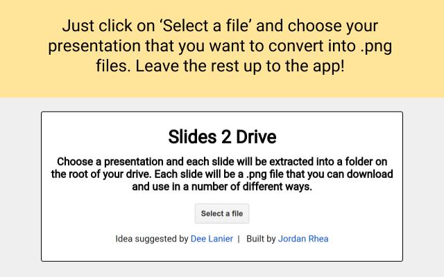 Slides2Drive מחנות האינטרנט של Chrome להפעלה עם OffiDocs Chromium באינטרנט
