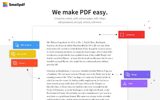 OffiDocs Chromium ഓൺലൈനിൽ പ്രവർത്തിപ്പിക്കുന്നതിന് Smallpdf Chrome വെബ് സ്റ്റോറിൽ നിന്ന് PDF എഡിറ്റ് ചെയ്യുക, കംപ്രസ് ചെയ്യുക, പരിവർത്തനം ചെയ്യുക