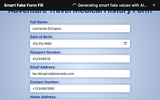 Smart Fake Form Fill  from Chrome web store to be run with OffiDocs Chromium online