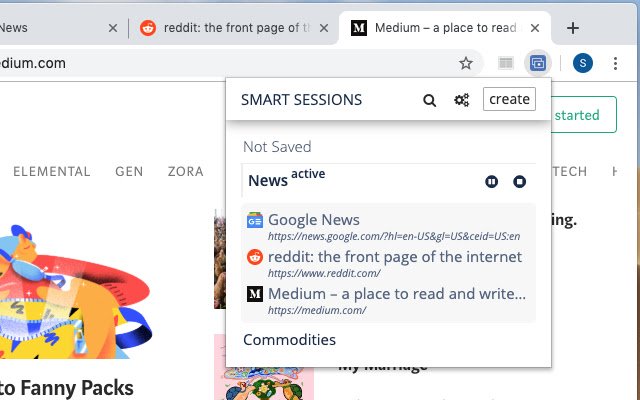 Smart Sessions Tab Manager من متجر Chrome الإلكتروني ليتم تشغيله مع OffiDocs Chromium عبر الإنترنت