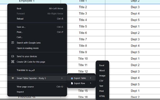 Smart Table Exporter Posty 5 from Chrome web store to be run with OffiDocs Chromium online Smart Table Exporter Posty 5 from Chrome web store to be run with OffiDocs Chromium online