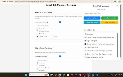 Smart Tab Manager  from Chrome web store to be run with OffiDocs Chromium online