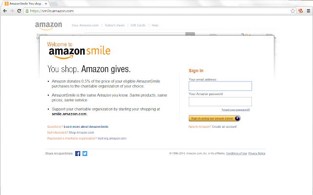 Chrome ウェブストアの Smile (Amazon.com 用拡張機能) を OffiDocs Chromium online で実行