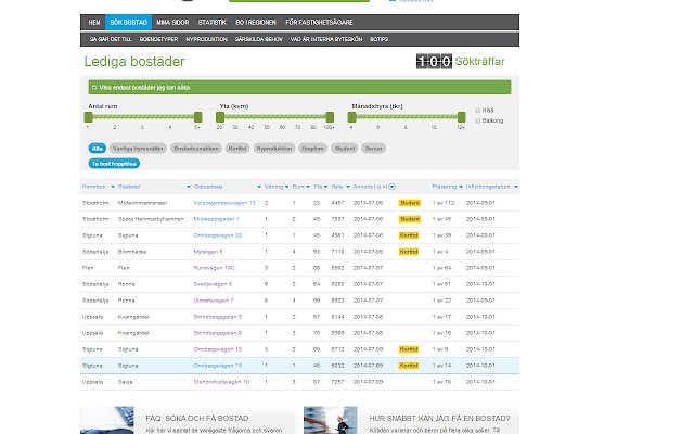 Snabbfilter Bostadsförmedlingen Stockholm aus dem Chrome-Webshop zur Ausführung mit OffiDocs Chromium online