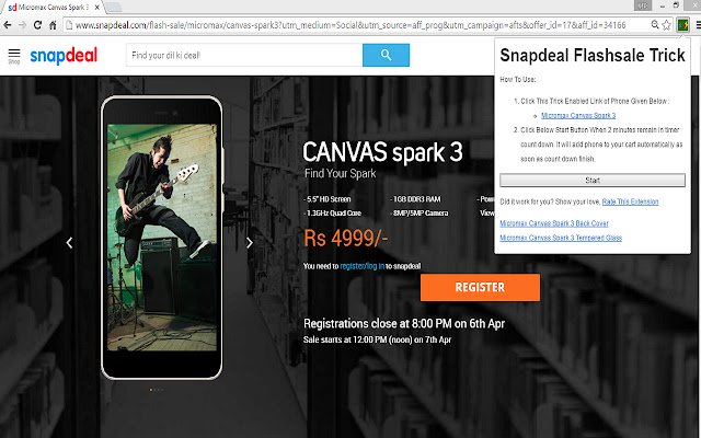 ক্রোম ওয়েব স্টোর থেকে Snapdeal Flash Sale Tricks OffiDocs Chromium-এর সাথে অনলাইনে চালানো হবে