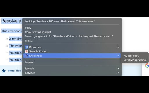 Snapshots  from Chrome web store to be run with OffiDocs Chromium online