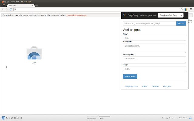 SnipEasy Share snippets ຈາກ Chrome web store ທີ່ຈະດໍາເນີນການກັບ OffiDocs Chromium ອອນໄລນ໌