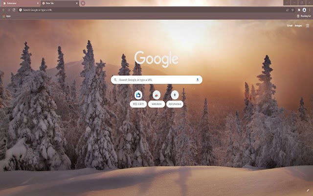 Snowy Forest Sunset HD Theme  from Chrome web store to be run with OffiDocs Chromium online