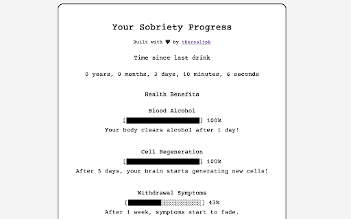 Sobriety Progress Tracker  from Chrome web store to be run with OffiDocs Chromium online