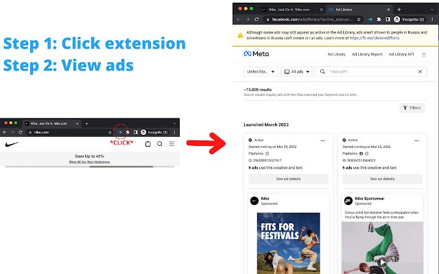 Chrome ウェブストアからの Social Ad Peek を OffiDocs Chromium オンラインで実行