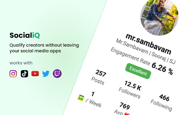 SocialiQ Influencer Marketing Insights Tool  from Chrome web store to be run with OffiDocs Chromium online