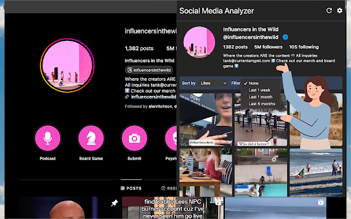 Social Media Analyzer  from Chrome web store to be run with OffiDocs Chromium online