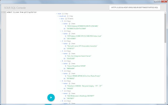 SOLR SQL Console dari toko web Chrome untuk dijalankan dengan OffiDocs Chromium online