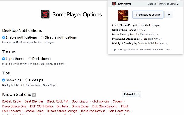 SomaPlayer  from Chrome web store to be run with OffiDocs Chromium online