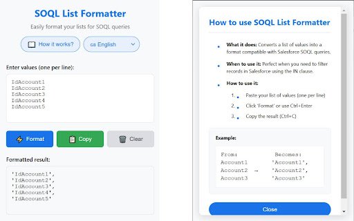 SOQL List Formatter  from Chrome web store to be run with OffiDocs Chromium online