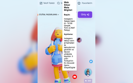 SosyalDigital Meta Bilgi Gösterici from Chrome web store to be run with OffiDocs Chromium online SosyalDigital Meta Bilgi Gösterici from Chrome web store to be run with OffiDocs Chromium online
