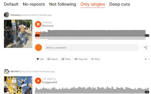 SoundCloud Feed Filter from Chrome web store to be run with OffiDocs Chromium online SoundCloud Feed Filter from Chrome web store to be run with OffiDocs Chromium online