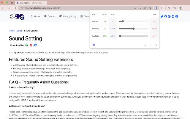 Sound Setting  from Chrome web store to be run with OffiDocs Chromium online