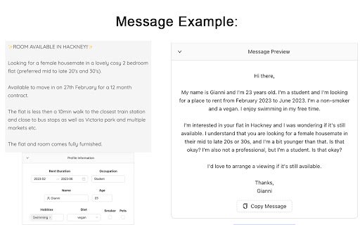 Spareroom Message Generator  from Chrome web store to be run with OffiDocs Chromium online