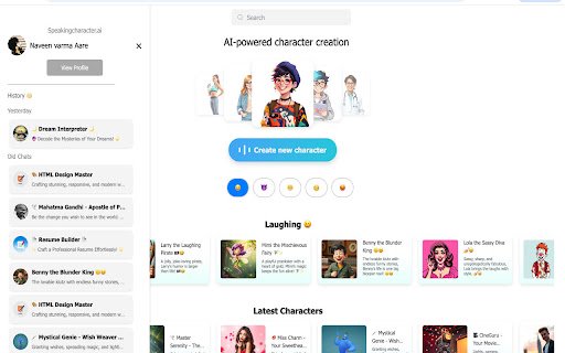 Speaking Character AI  from Chrome web store to be run with OffiDocs Chromium online