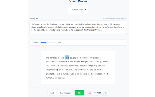 SpeedReader  from Chrome web store to be run with OffiDocs Chromium online