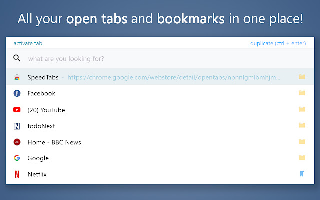 Speed ​​​​Tabs van de Chrome-webwinkel om online met OffiDocs Chromium te worden uitgevoerd