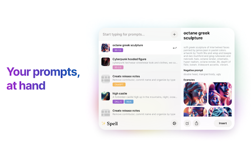 ✨Spell – save  recall all your AI prompts  from Chrome web store to be run with OffiDocs Chromium online