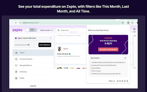Spending Calculator For Zepto  Blinkit  from Chrome web store to be run with OffiDocs Chromium online