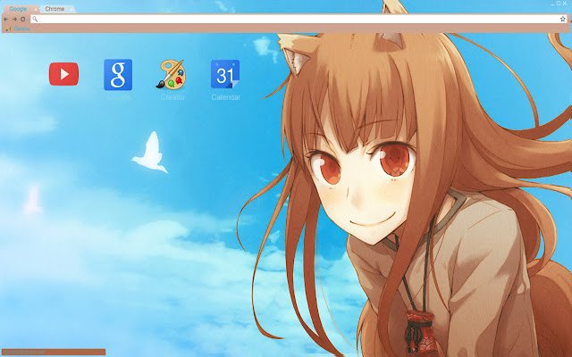 Spice and Wolf blue sky theme 1366x768  from Chrome web store to be run with OffiDocs Chromium online