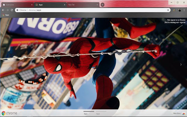 Spider Web으로 비행하는 스파이더맨 Chrome 웹 스토어의 Avengers에서 OffiDocs Chromium 온라인으로 실행