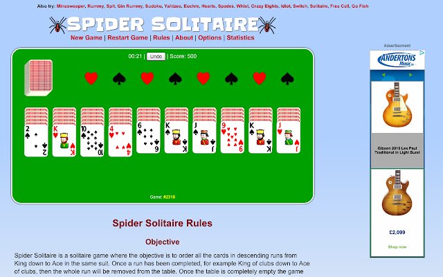 Spider Solitaire  from Chrome web store to be run with OffiDocs Chromium online
