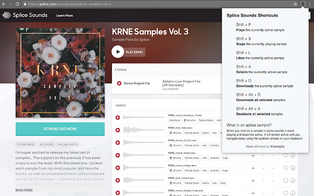 Splice Sounds Shortcuts  from Chrome web store to be run with OffiDocs Chromium online