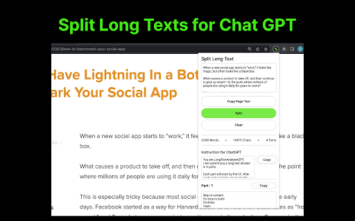 Split Long Text for Chat GPT  from Chrome web store to be run with OffiDocs Chromium online Split Long Text for Chat GPT  from Chrome web store to be run with OffiDocs Chromium online