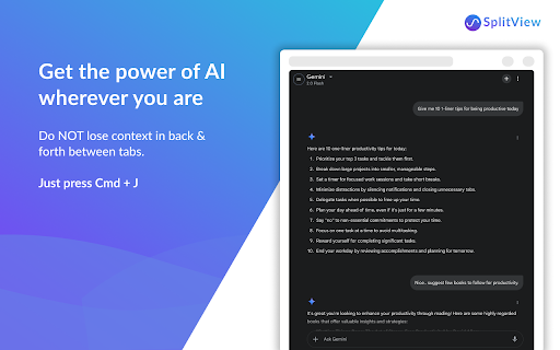 Splitview: Free AI Chat – Unlimited Latest AI models Gemini 2.0  More  from Chrome web store to be run with OffiDocs Chromium online