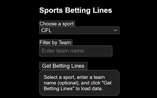 Sports Betting Lines  from Chrome web store to be run with OffiDocs Chromium online