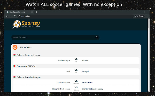 Sportsy Sport Live Streams  from Chrome web store to be run with OffiDocs Chromium online