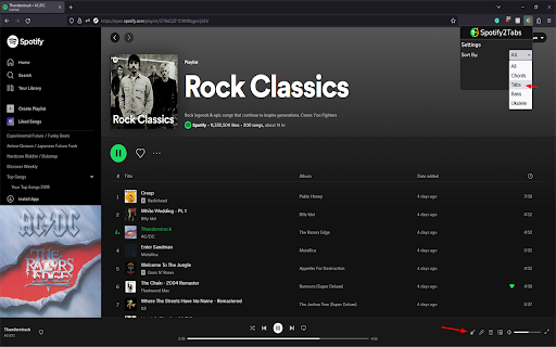 Spotify2Tabs  from Chrome web store to be run with OffiDocs Chromium online