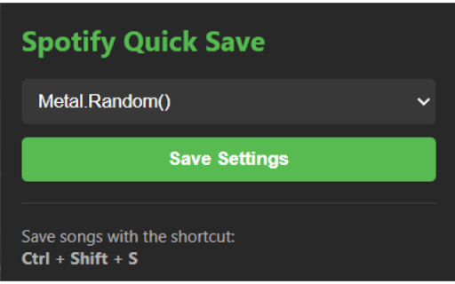 Spotify Quick Save from Chrome web store to be run with OffiDocs Chromium online Spotify Quick Save from Chrome web store to be run with OffiDocs Chromium online