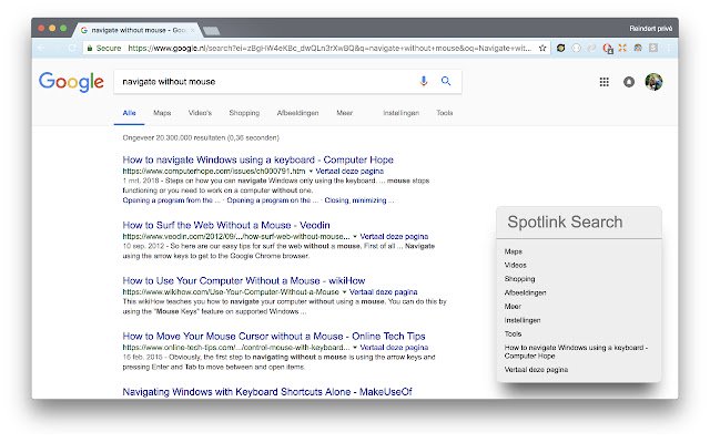 Spotlink Mouseless browsing  from Chrome web store to be run with OffiDocs Chromium online