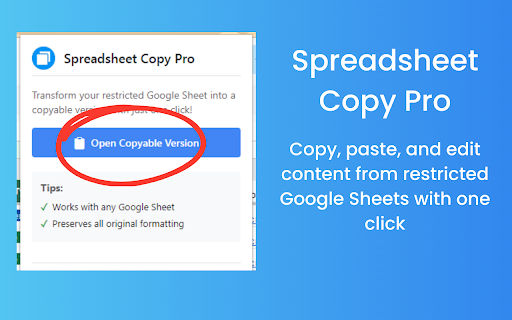 Spreadsheet Copy Pro Google Sheets Enhancer  from Chrome web store to be run with OffiDocs Chromium online