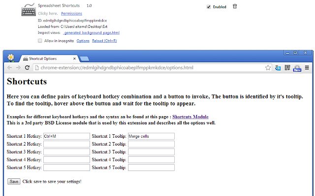 Spreadsheet Shortcuts  from Chrome web store to be run with OffiDocs Chromium online