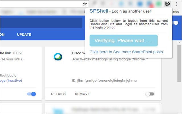 SPShell SharePoint: Accedi come altro dal Chrome Web Store per essere eseguito con OffiDocs Chromium online