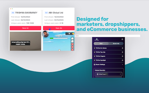 SpyPixel Save TikTok AdLibrary Ads  Ad Spy Tool  from Chrome web store to be run with OffiDocs Chromium online