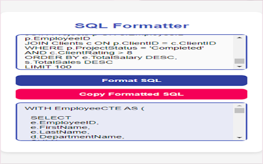 SQL Formatter  from Chrome web store to be run with OffiDocs Chromium online