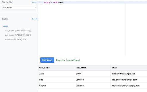 SQLite Viewer  from Chrome web store to be run with OffiDocs Chromium online