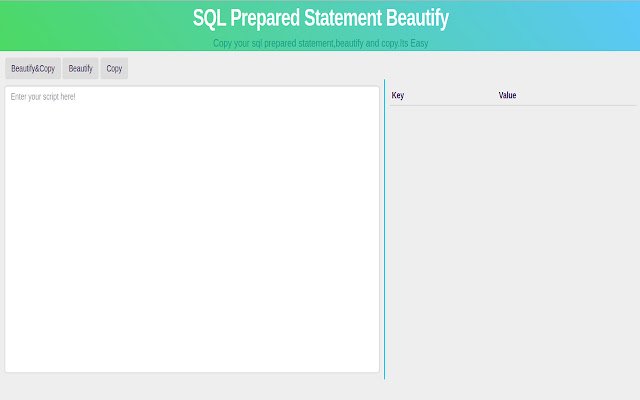 SQLPreparedStatementBeautify از فروشگاه وب کروم برای اجرای آنلاین با OffiDocs Chromium
