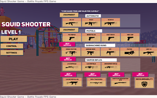 Squid Shooter Game Battle Royale FPS Game  from Chrome web store to be run with OffiDocs Chromium online