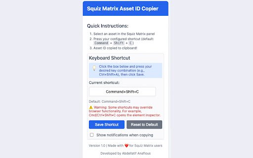 Squiz Matrix Asset ID Copier  from Chrome web store to be run with OffiDocs Chromium online