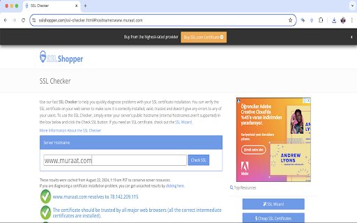 ตัวตรวจสอบ SSL จาก Chrome เว็บสโตร์ที่จะรันด้วย OffiDocs Chromium ทางออนไลน์