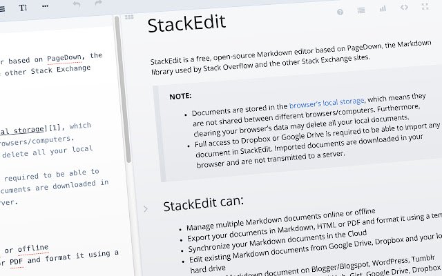 StackEdit  from Chrome web store to be run with OffiDocs Chromium online